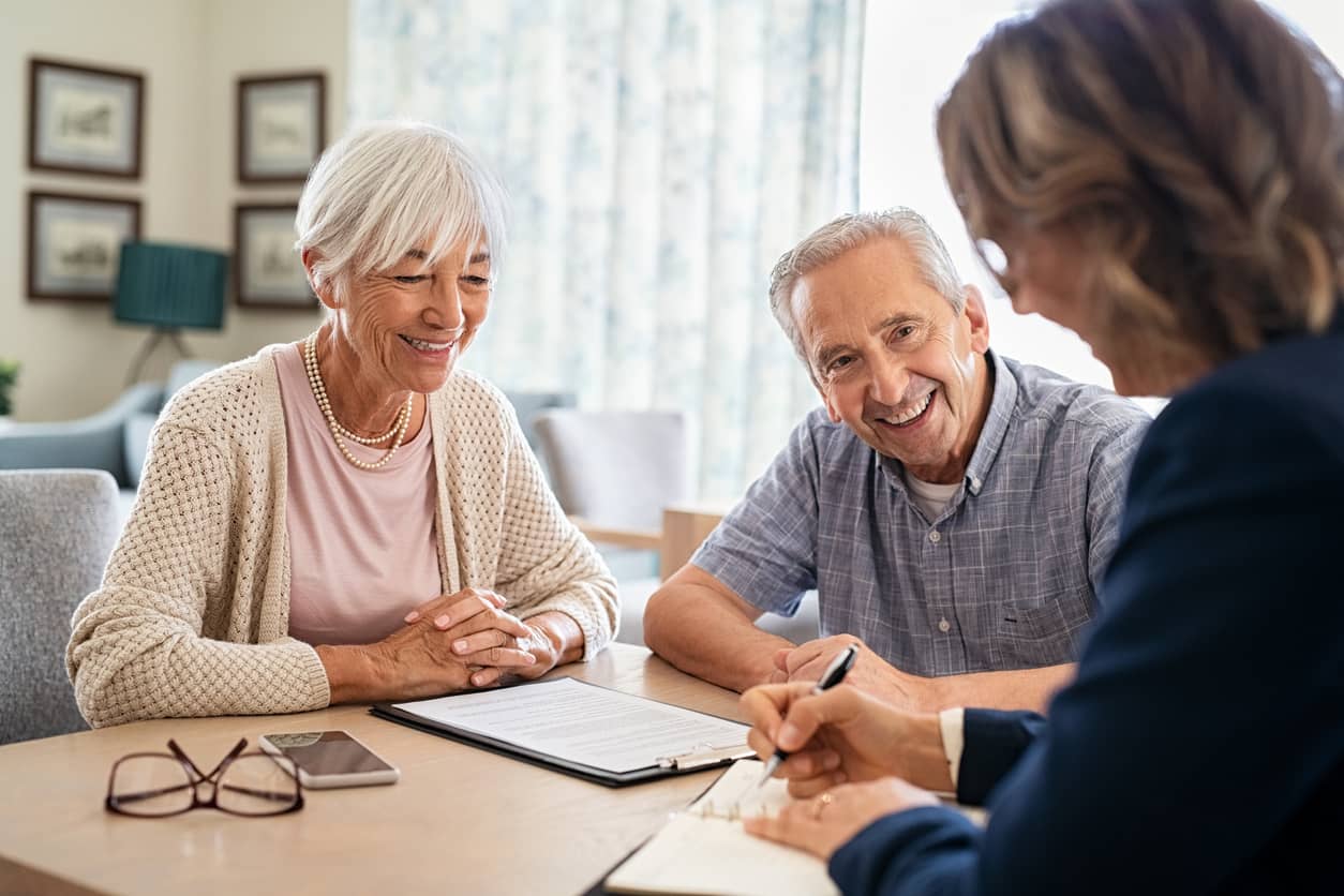 Elderly couple discussing retirement